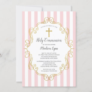 Invitation Cadre rose et or Première communion sainte
