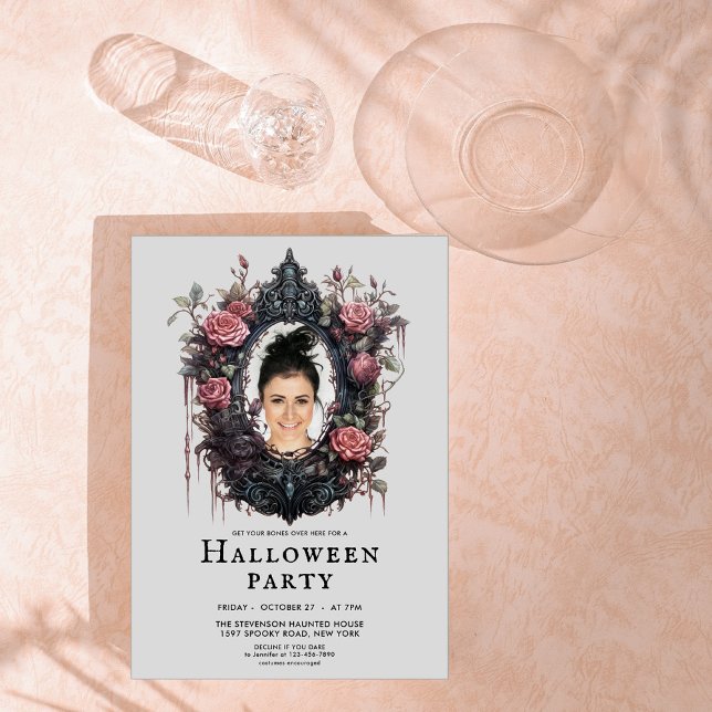 Invitation Cadre rose gothique avec photo personnalisée (Créateur téléchargé)