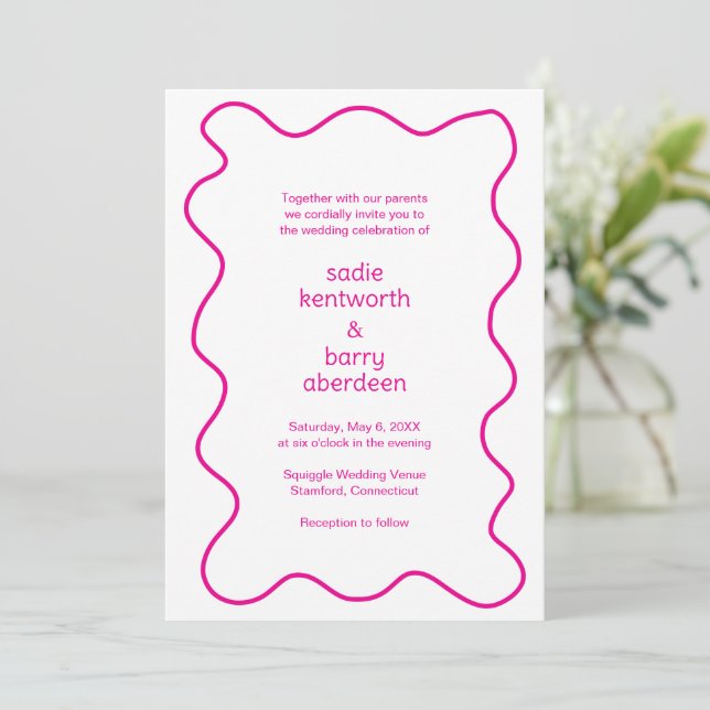 Invitation Cadre simple rose en squighe Mariage moderne (Debout devant)