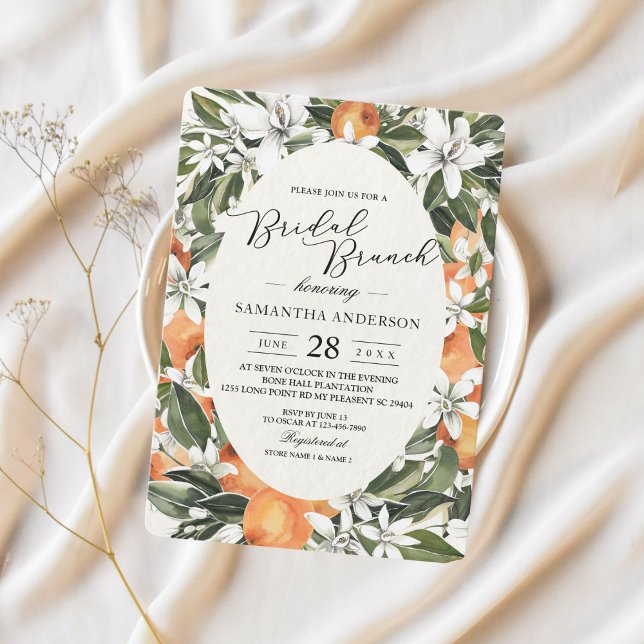 Invitation Cadre tendance Orange Fleurs & Leaf Beauté (Créateur téléchargé)