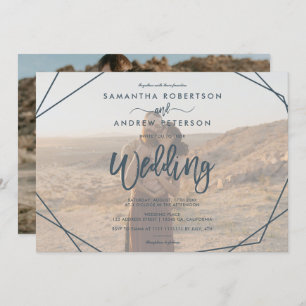 Invitation Cadre turquoise foncé simple script photo mariage