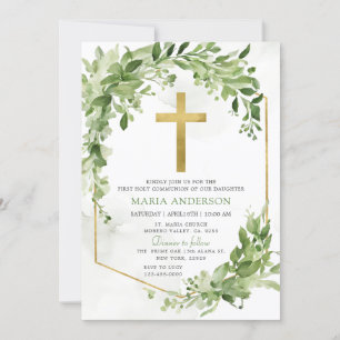 Invitation Cadre verdoyant Première Communion sainte