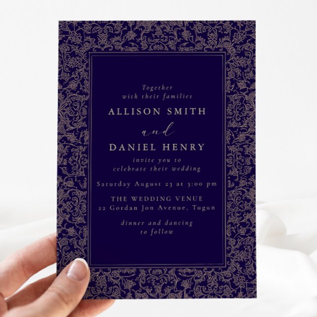 Invitation Cadre Vintage Élégant Mariage Navy (Créateur téléchargé)
