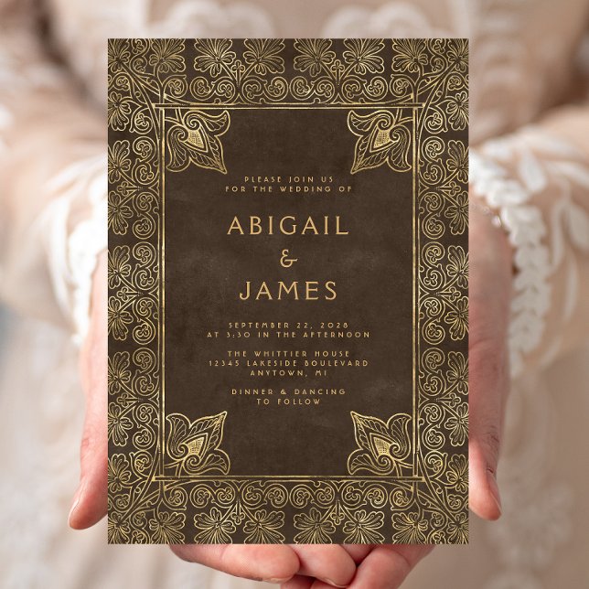 Invitation Cadre Vintage Mariage Brun Or (Créateur téléchargé)