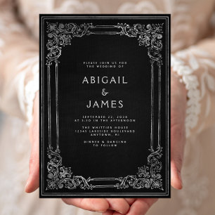 Invitation Cadre Vintage Noir Argent Mariage