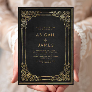 Invitation Cadre Vintage Noir Or Mariage