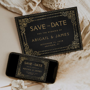 Invitation Cadre Vintage Noir Or Mariage Save the Date