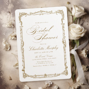Invitation Cadre Vintage Or Doré Mariage Champêtre Écriture C