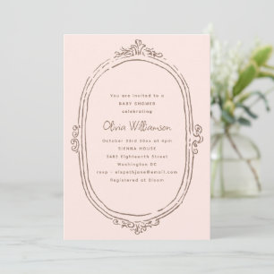 Invitation Cadre Vintage Rose Pâle Élégant pour Baby Shower