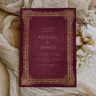 Invitation Cadre Vintage Rouge Or Mariage