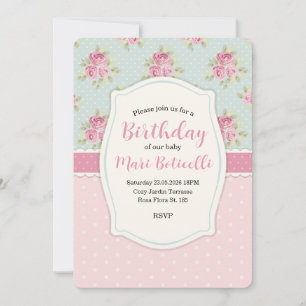 Invitation Cadre vintage shabby chic aux roses