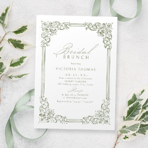 Invitation Cadre Vintage Vert Sauge Élégant Brunch de Mariée