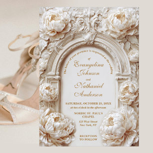 Invitation Cadre Vintage Vieil Argent Floral Mariage Ivory