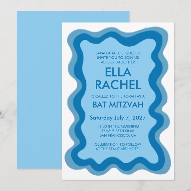 Invitation Cadre Wavy Frame Moderne Chic Bat mitzvah de barre (Devant / Derrière)