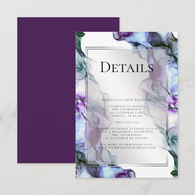 Invitation Cadres argentés Abstrait Plum Détails Turquoises (Devant / Derrière)