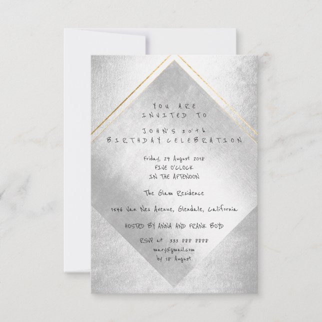 Invitation Cadres d'or gris argent minimum fête d'anniversair (Devant)