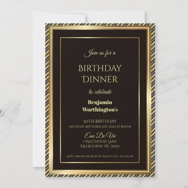 Invitation Cadres d'or rayé 50e dîner d'anniversaire Invitati (Devant)