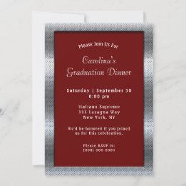 Invitation Cadres en métal argenté Maroon Diner Graduation