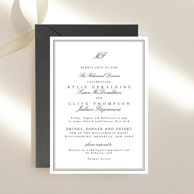 Invitation Cadres Formels Noir Blanc Mariage Dîner De Répétit (Créateur téléchargé)