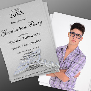 Invitation Caducée de graduation médicale Chrome Argent   Pho