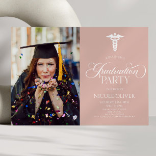 Invitation Caducée Médical Élégant Photo Personnalisée Diplôm