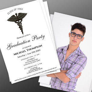 Invitation Caducée noir noble de graduation médicale Photo