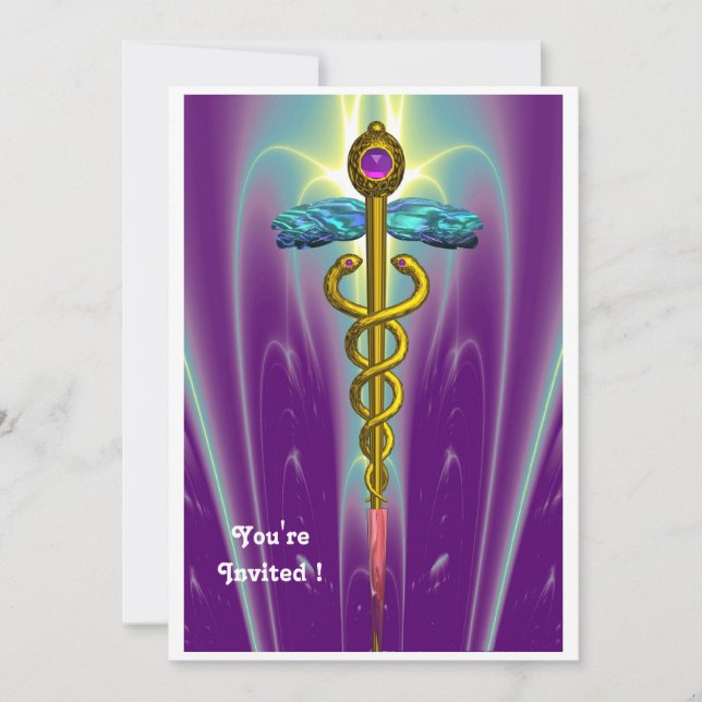 Invitation CADUCEUS, bleu, améthyste violet rose (Devant)