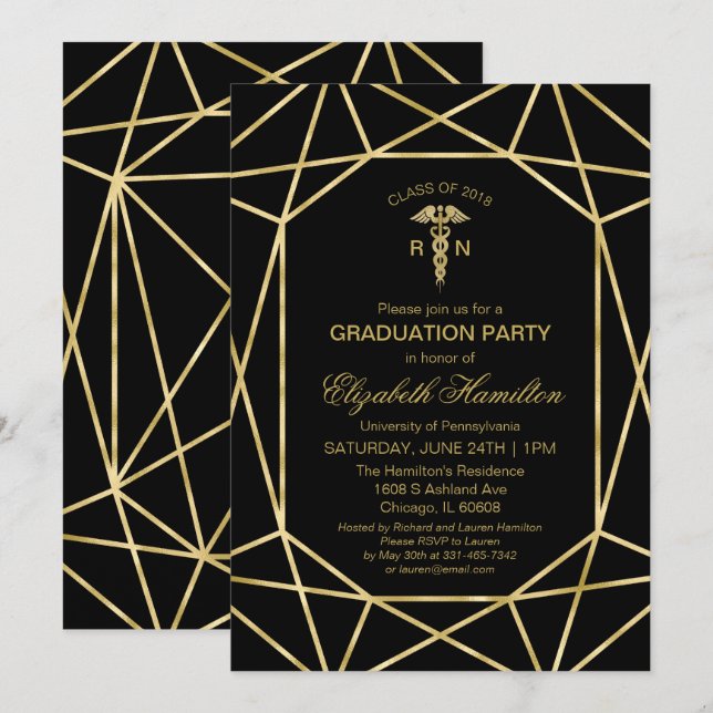 Invitation Caduceus Médicale Nursing School Graduation Party (Devant / Derrière)