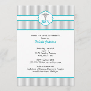 Invitation Caduceus RN BSN LPN Graduation Turquoise Blue