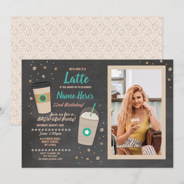Invitation Café Anniversaire Café Latte Shalk Chalk Photo Cha (Devant / Derrière)