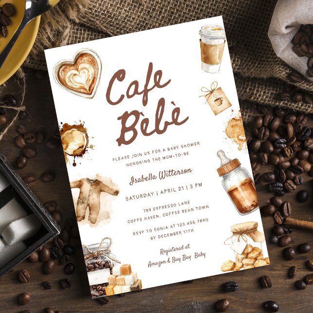 Invitation Cafe Bebe Baby Is Brewing Coffee Brown Baby Shower (Créateur téléchargé)