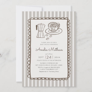 Invitation Café Bébé Caprice Rayures Baby Shower