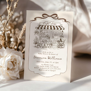 Invitation Cafe Bebe Fête de Naissance Élégante Marron Genre 