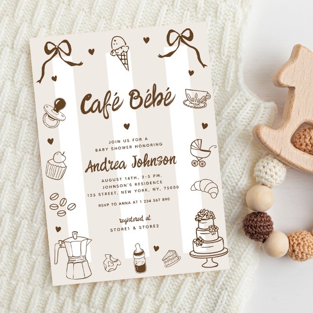 Invitation Café Bébé French Hand Drawn Coffee Baby Shower (Créateur téléchargé)