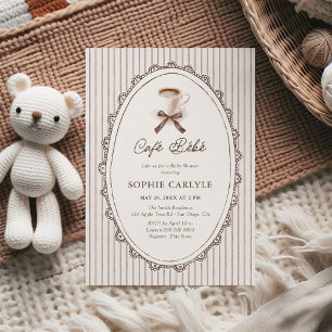 Invitation Cafe Bebe Vintage Rayures Baby Shower