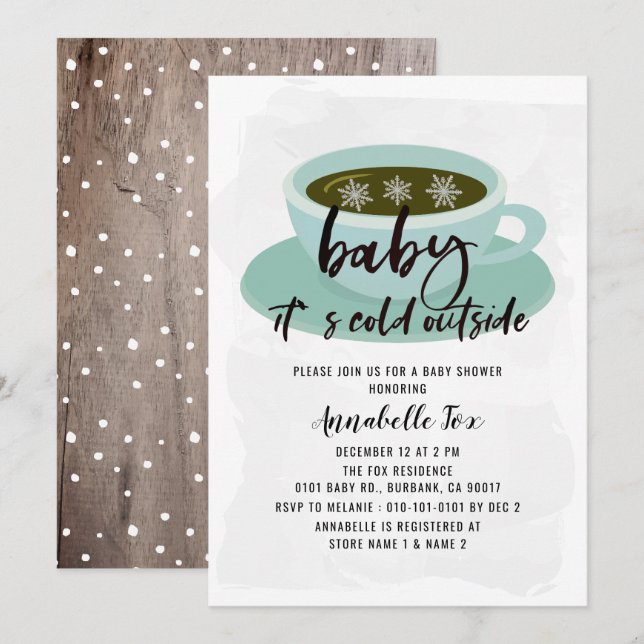 Invitation Café Cup Baby Son froid dehors Baby shower (Devant / Derrière)