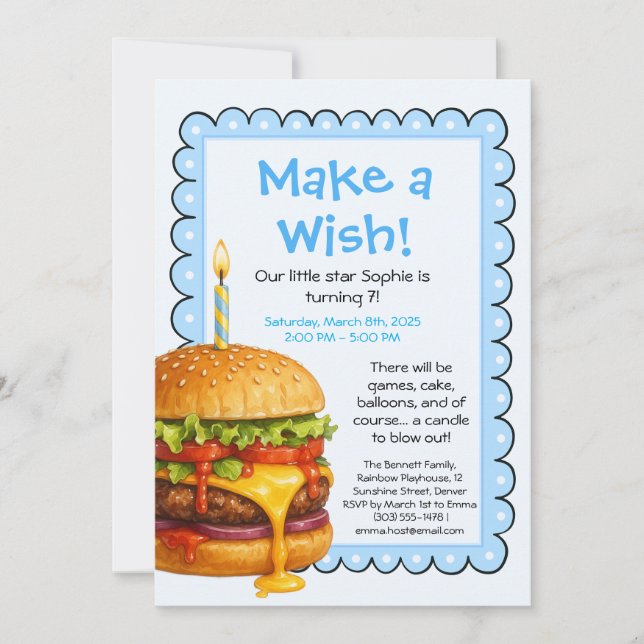 Invitation Café de la fête du hamburger | Anniversaire enfant (Devant)