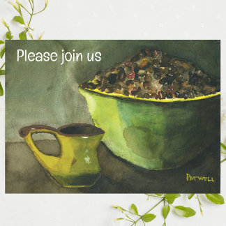 Invitation Café du matin avec bol de grains de café (aquarell