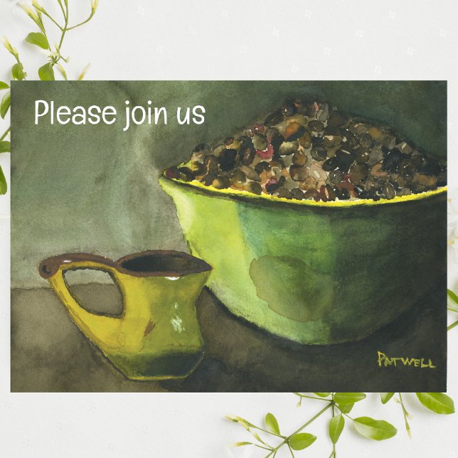 Invitation Café du matin avec bol de grains de café (Aquarell (Créateur téléchargé)