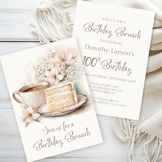 Invitation Café et gâteau 100e anniversaire Brunch (Créateur téléchargé)
