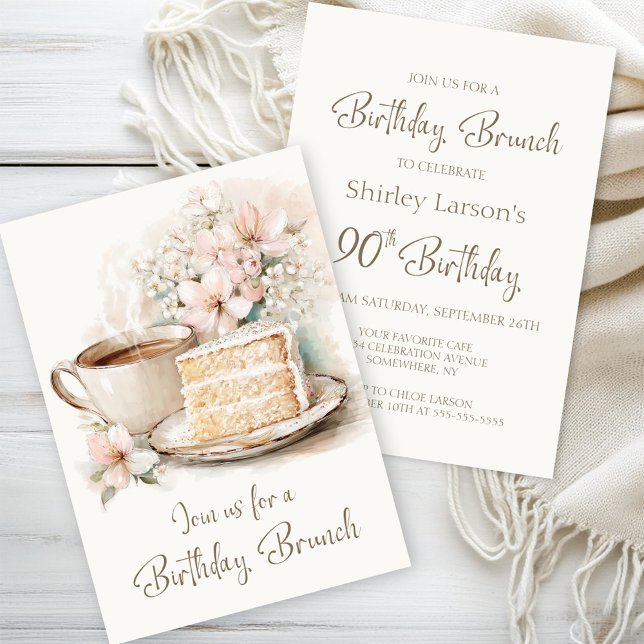 Invitation Café et gâteau 90e anniversaire Brunch (Créateur téléchargé)