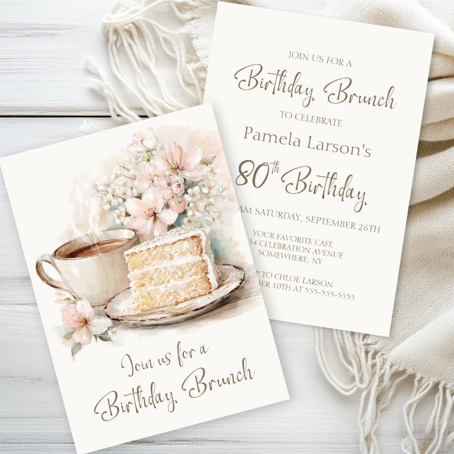 Invitation Café et gâteau Brunch 80e anniversaire (Créateur téléchargé)