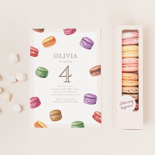 Invitation Café français Patisserie Macarons Anniversaire (Créateur téléchargé)