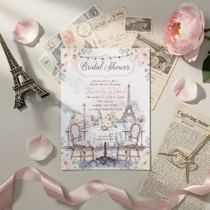 Invitation Café Français Thème Paris Tour Eiffel Enterrement 