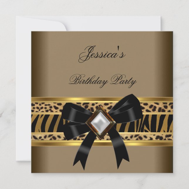 Invitation Café Gold Black Leopard Zebra Anniversaire (Devant)