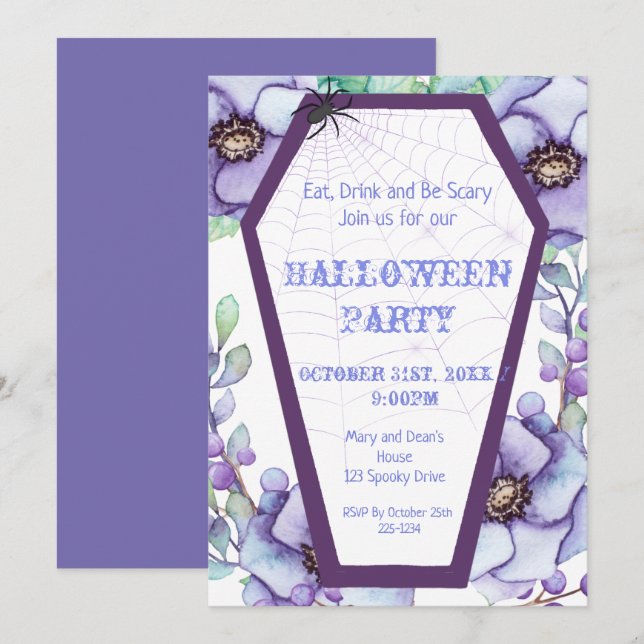 Invitation Café, Halloween floral (Devant / Derrière)