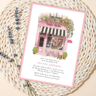 Invitation Café Parisien Bonjour Bebe Thème Rose Baby Shower