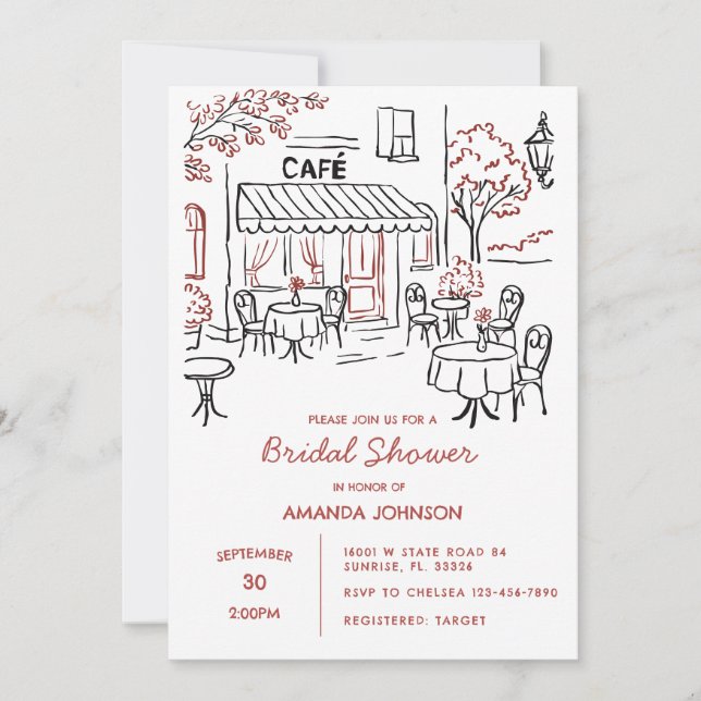 Invitation Café parisien Fête des mariées d'après-midi (Devant)