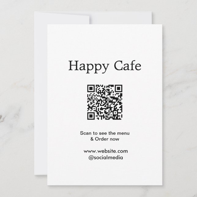 Invitation Cafe restaurant scanner pour voir le menu commande (Devant)