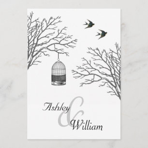 Invitation Cage à oiseaux vintage Branches nues Hirondelles M